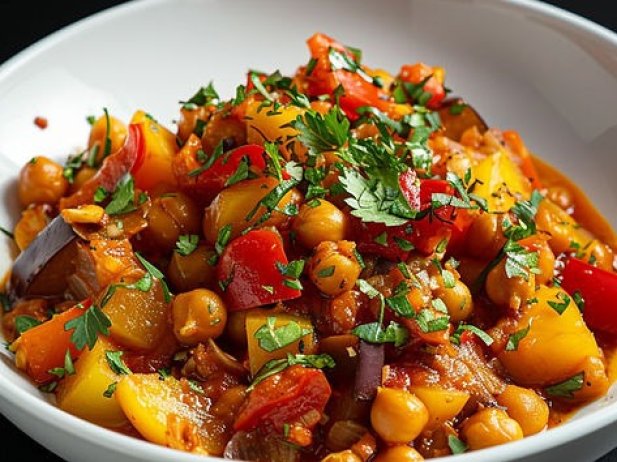 The dish we're going to explore is a Vegetable Tagine with Chickpeas, a meat-free version of the classic North African dish. The tagine, both the name of the cooking vessel and the stew cooked within it, is a staple in Moroccan cuisine